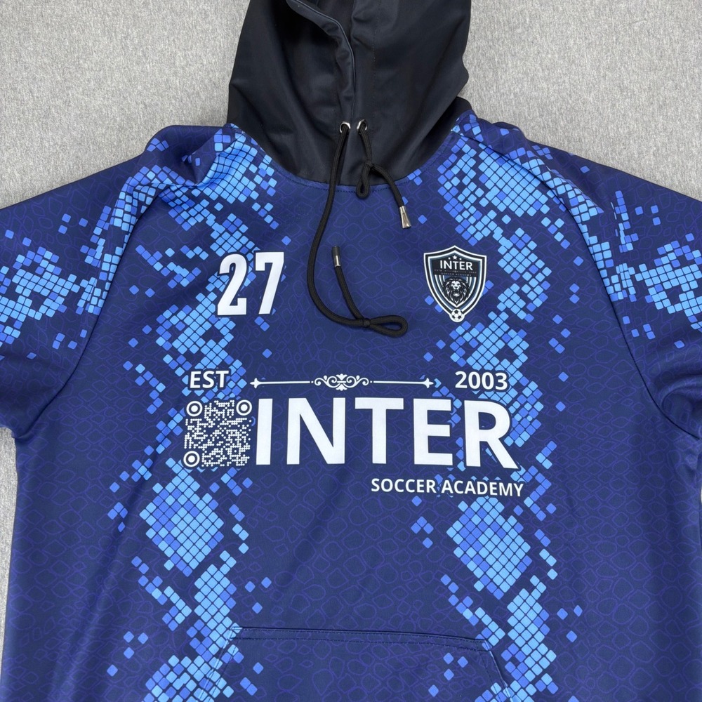 INTER Soccer Academy Hoodie Kids 2XL Blue Geometric Pullover Athletic Loose Fit - Picture 3 of 9